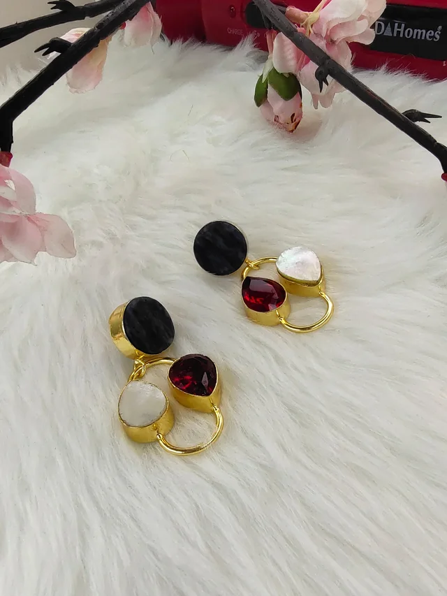 MOP With Red Garnet Stone Drop Earrings