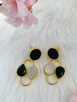 MOP With Green Garnet Stone Drop Earrings
