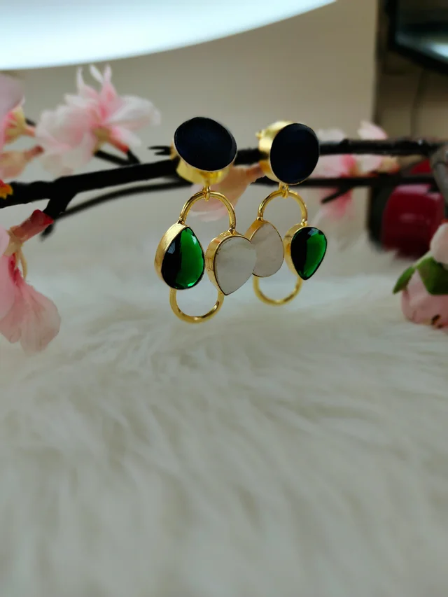 MOP With Green Garnet Stone Drop Earrings
