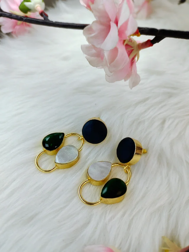 MOP With Green Garnet Stone Drop Earrings