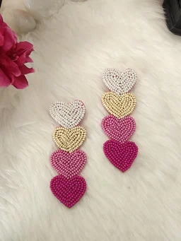 Four Little Hearts Earrings - White Pink