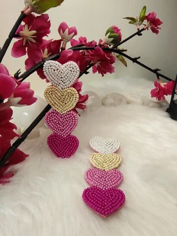 Four Little Hearts Earrings - White Pink