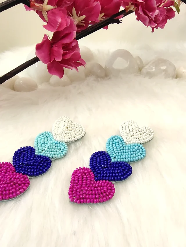 Four Little Heart Earrings Blue