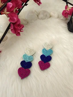 Four Little Heart Earrings Blue