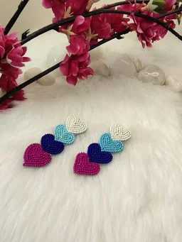 Four Little Heart Earrings Blue