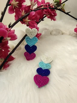 Four Little Heart Earrings Blue