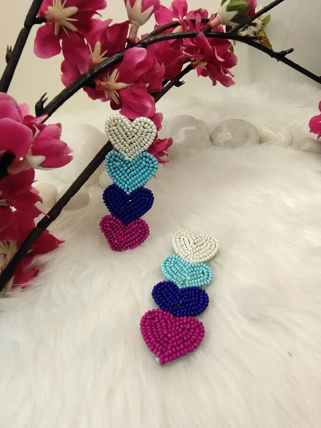Four Little Heart Earrings Blue