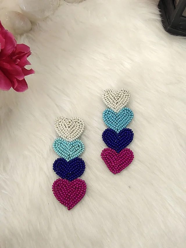 Four Little Heart Earrings Blue