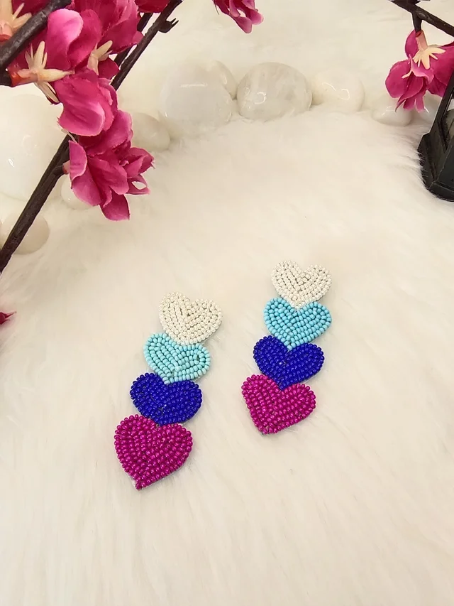 Four Little Heart Earrings Blue