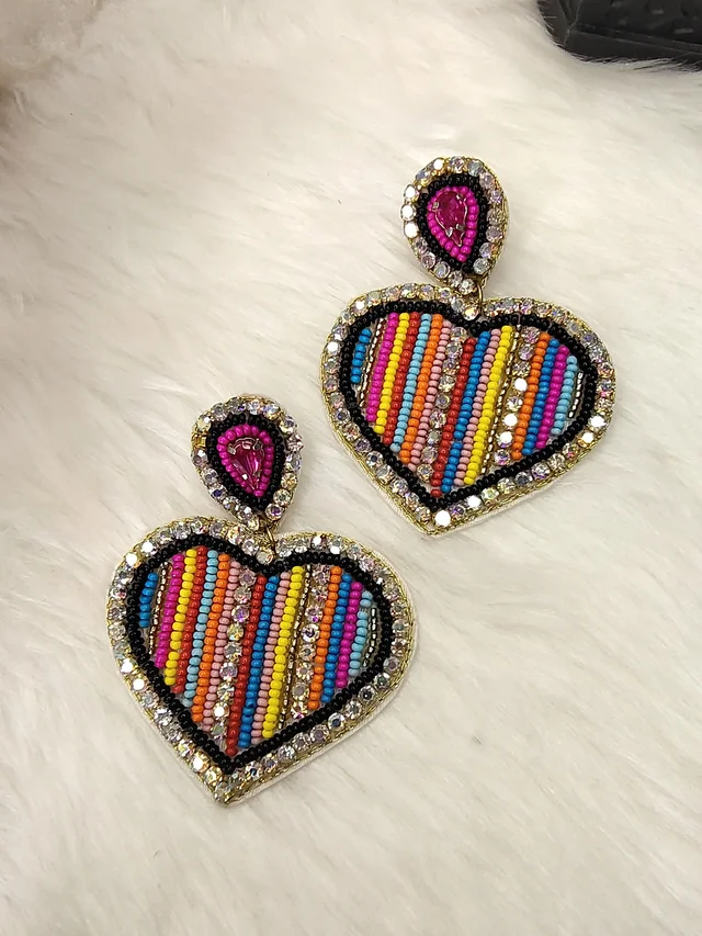 Multicolour Diamond Heart Earrings
