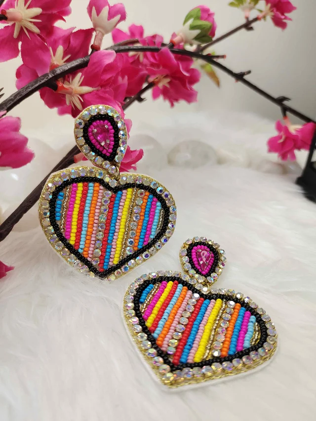 Multicolour Diamond Heart Earrings