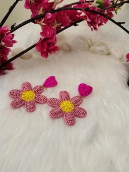 Pink Flower Heart Earrings