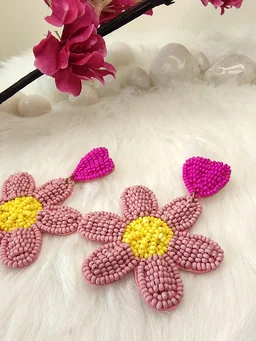 Pink Flower Heart Earrings