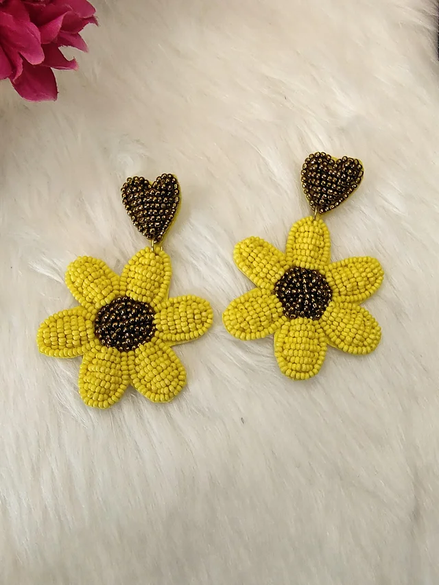 Yellow Flower Heart Earrings