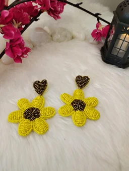 Yellow Flower Heart Earrings