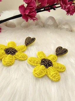 Yellow Flower Heart Earrings