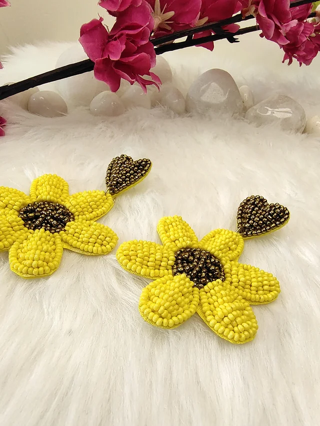 Yellow Flower Heart Earrings
