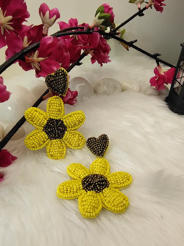 Yellow Flower Heart Earrings