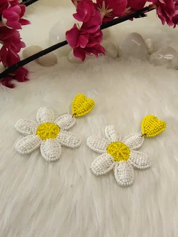 White Flower Heart Earrings