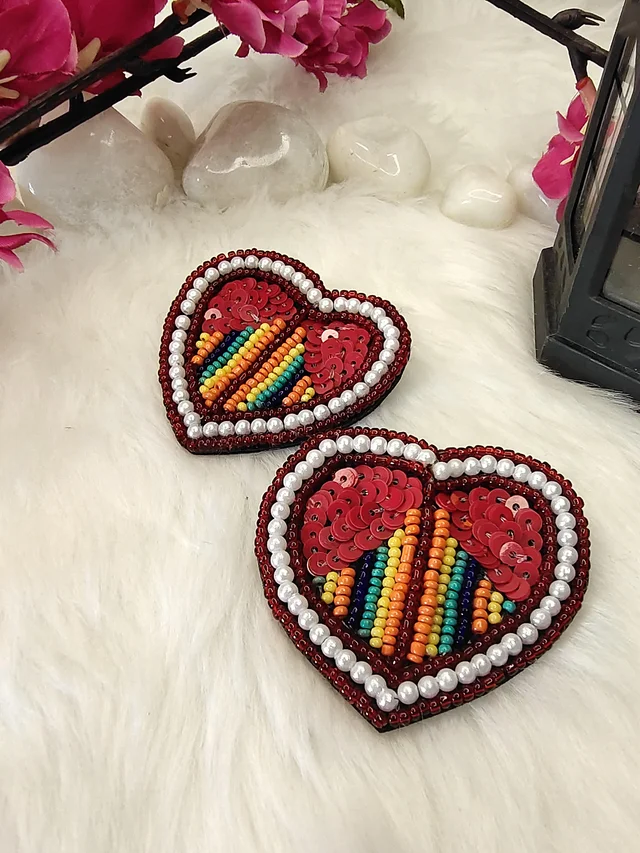 Pearl And Sequence Heart Earrings