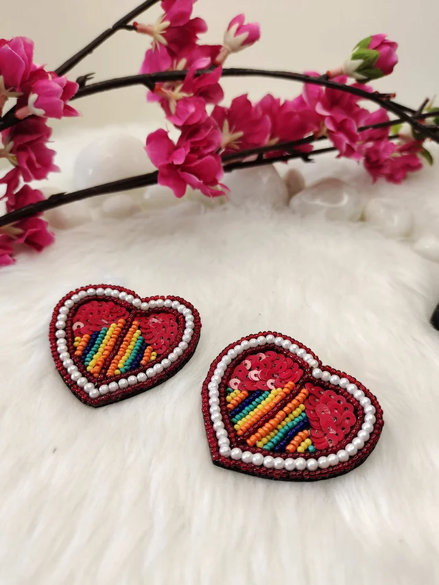 Pearl And Sequence Heart Earrings