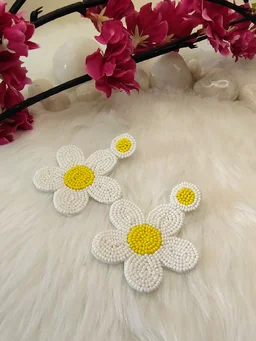 White Yellow Daisy Flower Earrings