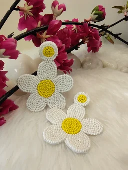 White Yellow Daisy Flower Earrings