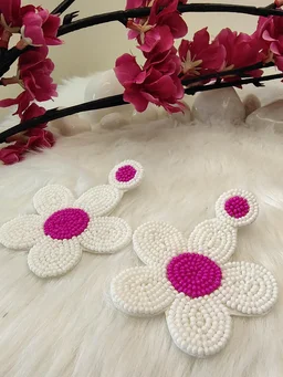 White And Pink Daisy Flower Earrings
