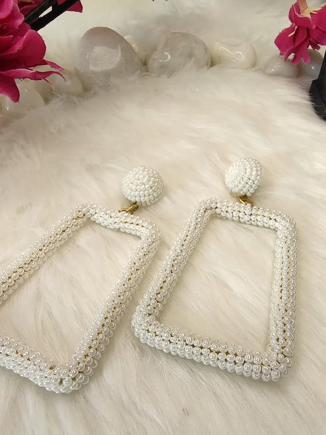 5 Element Rectangle Earrings White