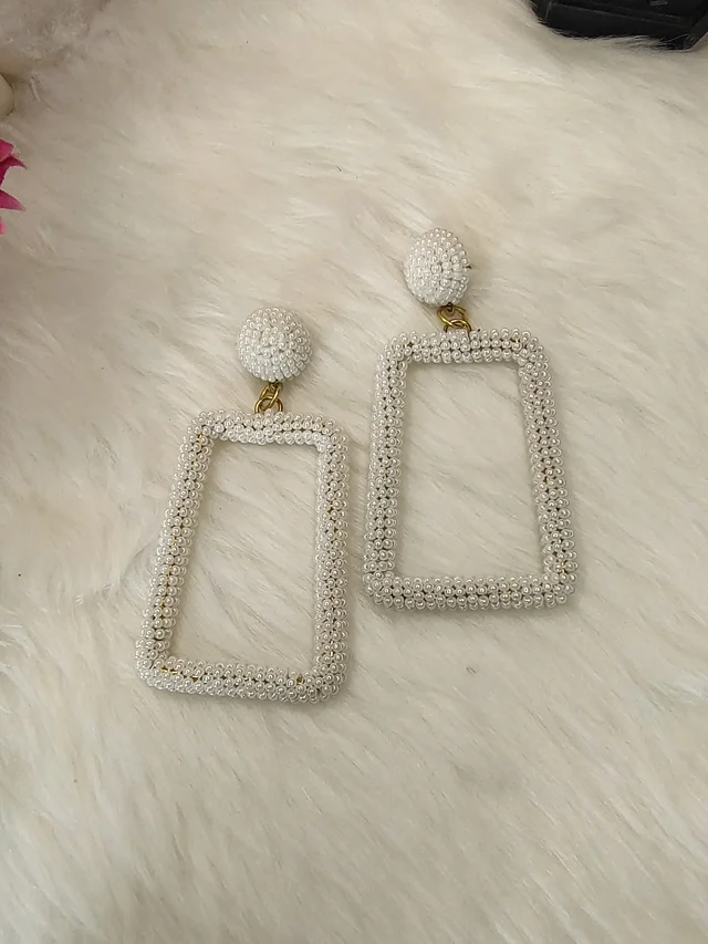 5 Element Rectangle Earrings White