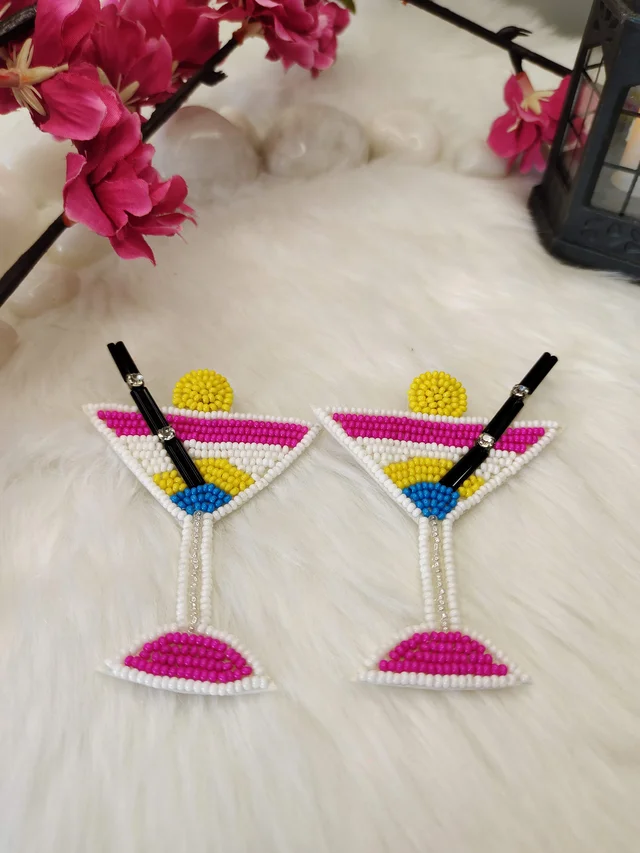 Martini Glass Earrings Pink