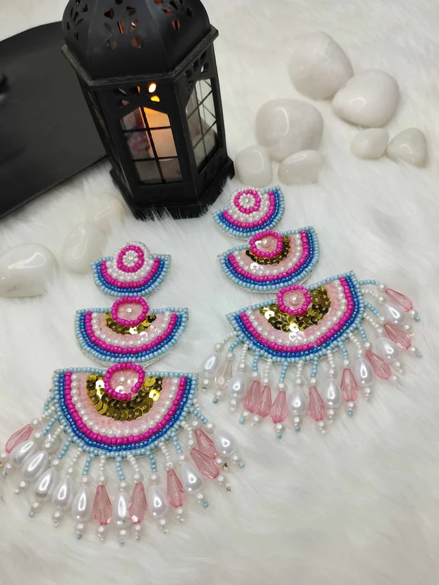 Diyya Style Beaded Earrings Pink