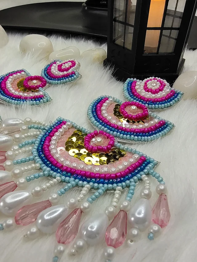 Diyya Style Beaded Earrings Pink