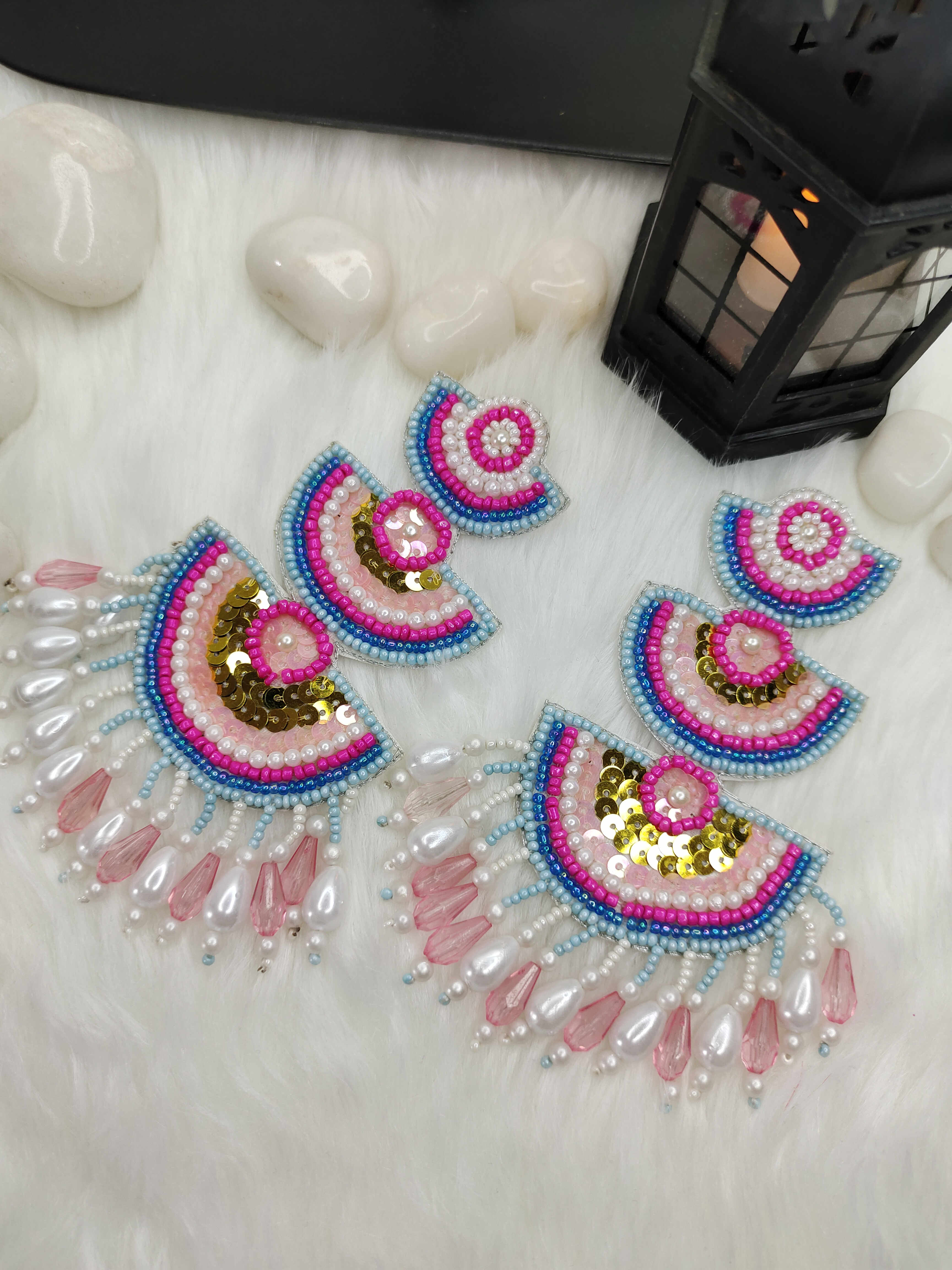 Diyya Style Beaded Earrings Pink