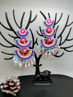 Diyya Style Beaded Earrings Pink