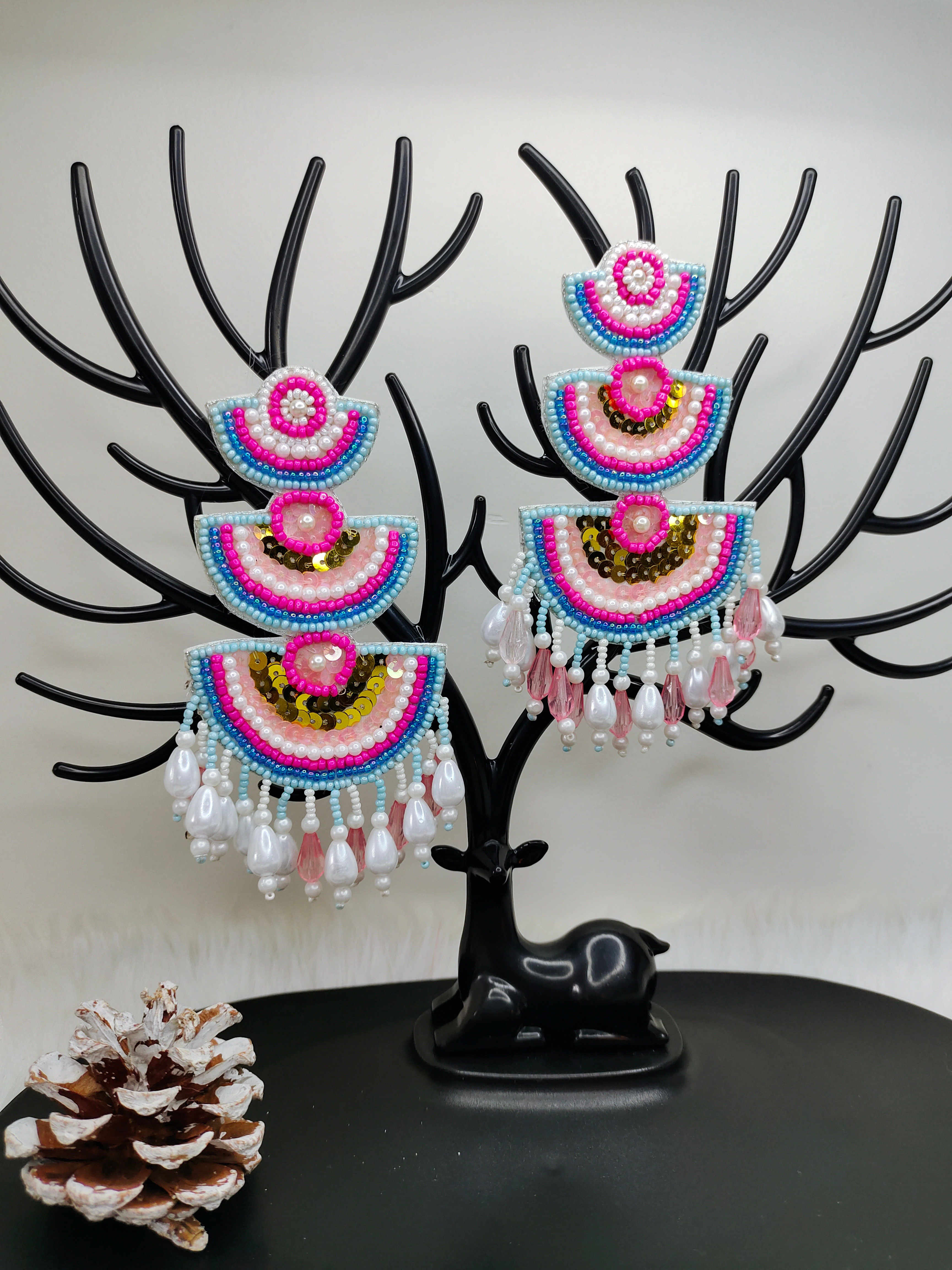 Diyya Style Beaded Earrings Pink