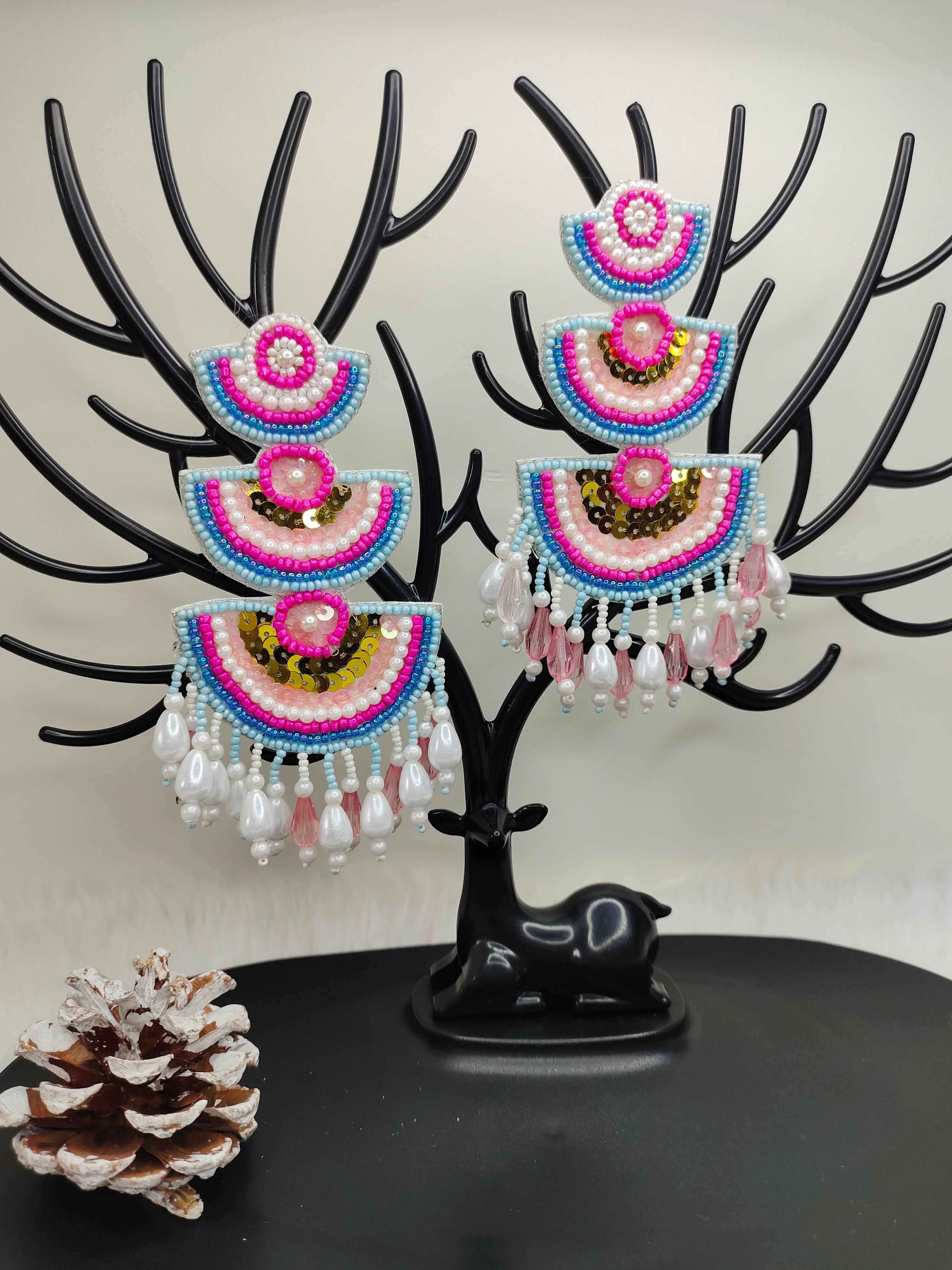Diyya Style Beaded Earrings Pink