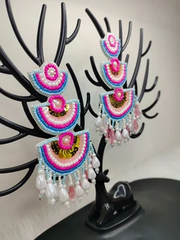 Diyya Style Beaded Earrings Pink