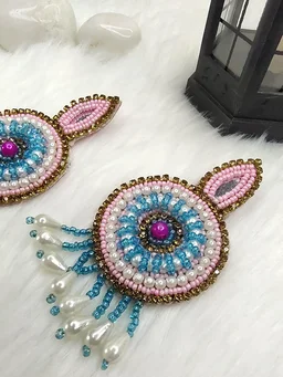 Pink Blue Beaded Eardrop Earrings