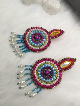 Pink Yellow Beaded Eardrop Earrings