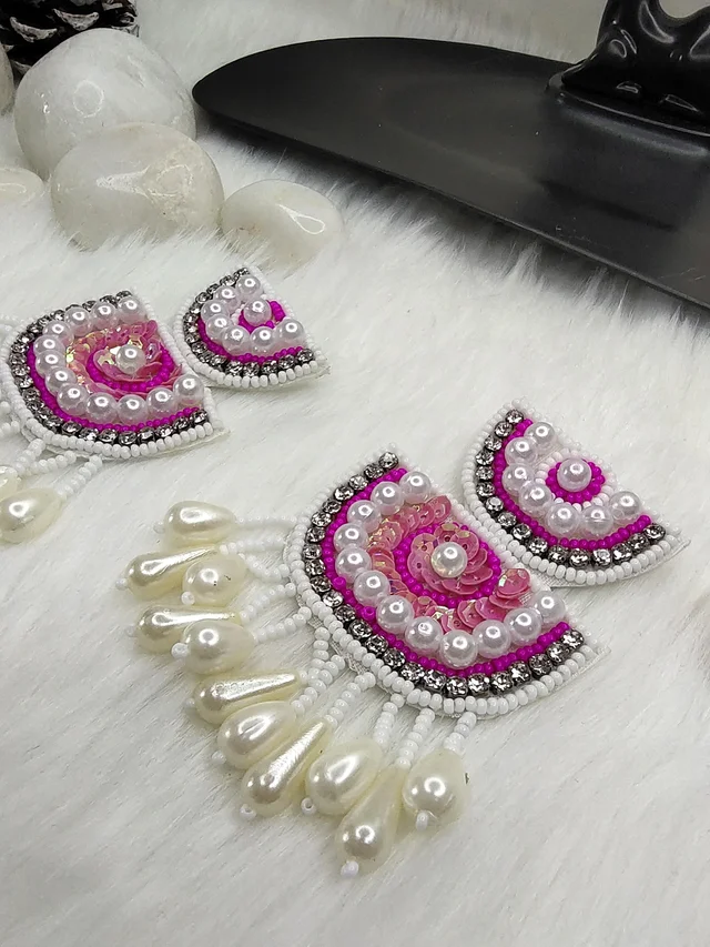 Diyya Chandbali Beaded Earrings Pink