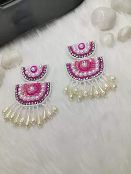 Diyya Chandbali Beaded Earrings Pink