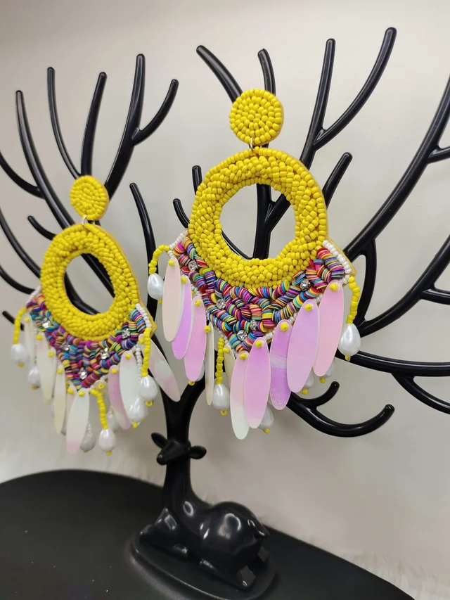 Yellow Dreamcatcher Beaded Earrings