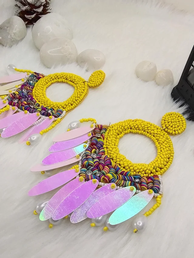 Yellow Dreamcatcher Beaded Earrings