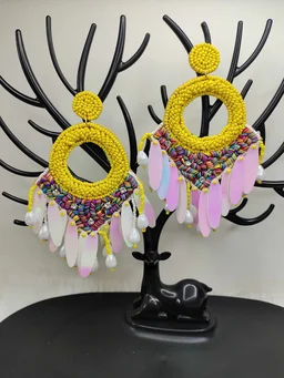Yellow Dreamcatcher Beaded Earrings
