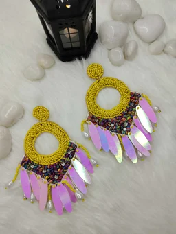 Yellow Dreamcatcher Beaded Earrings