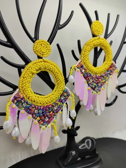 Yellow Dreamcatcher Beaded Earrings