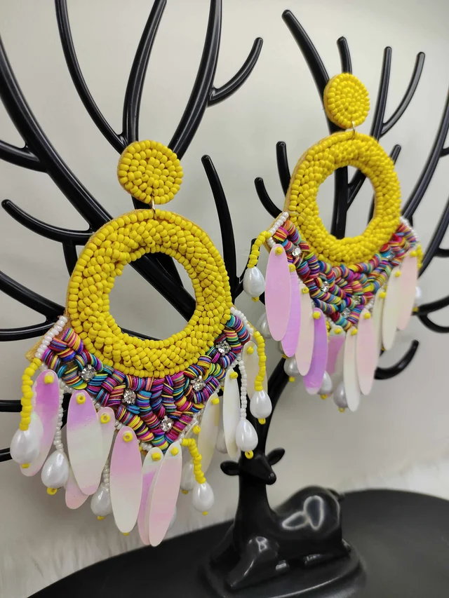 Yellow Dreamcatcher Beaded Earrings