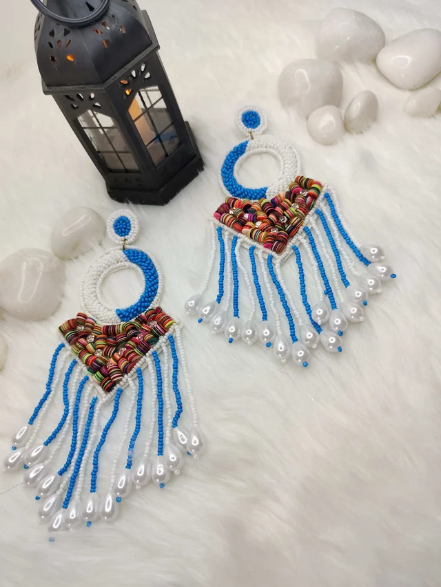 Blue Tassel Dreamcatcher Beaded Earrings