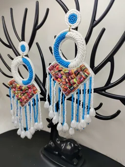 Blue Tassel Dreamcatcher Beaded Earrings